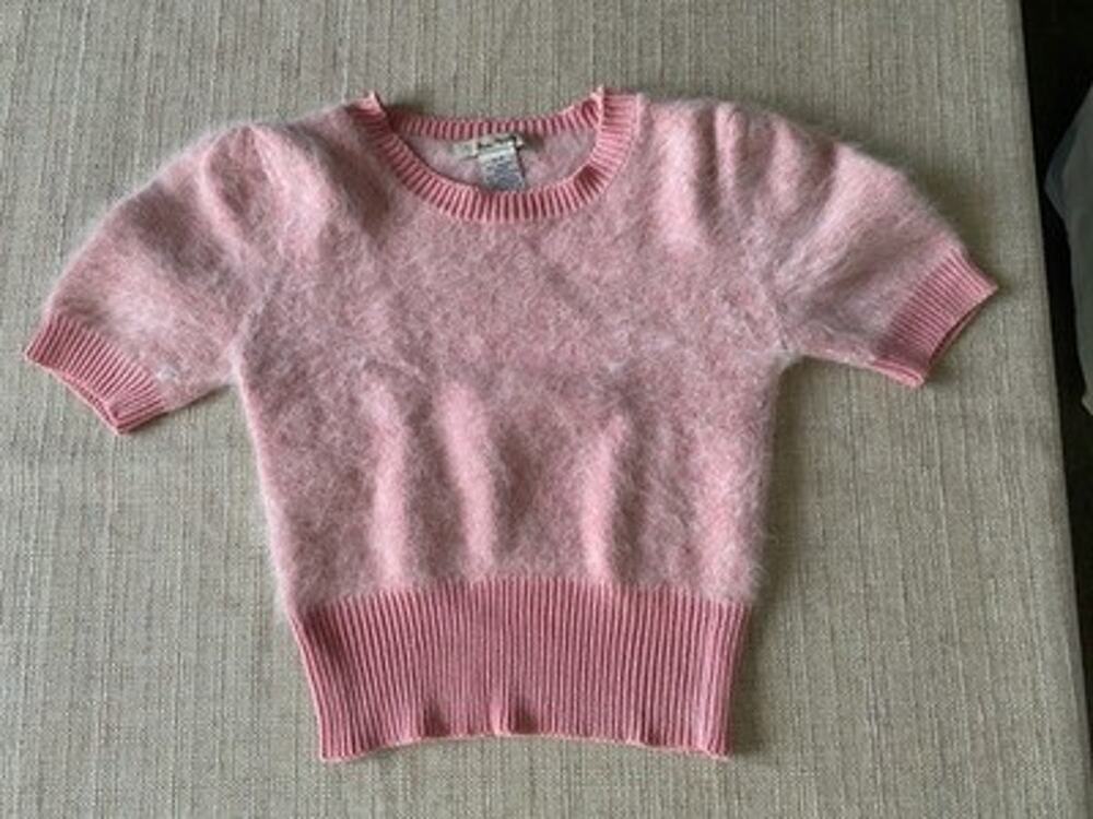 Free People Pink Angora Blend Short Sleeve Fuzzy Knit Sweater Small S/P